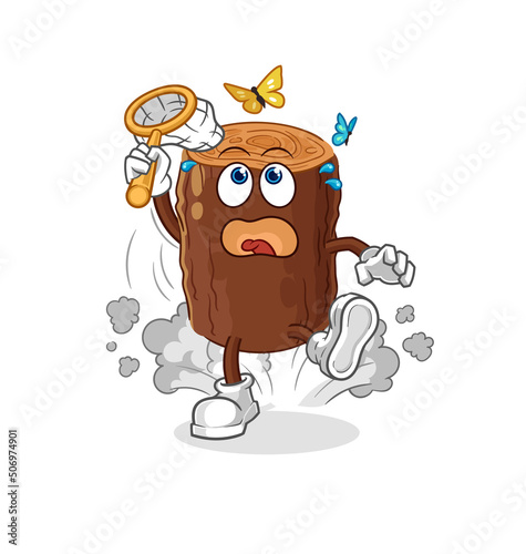log catch butterfly illustration. character vector