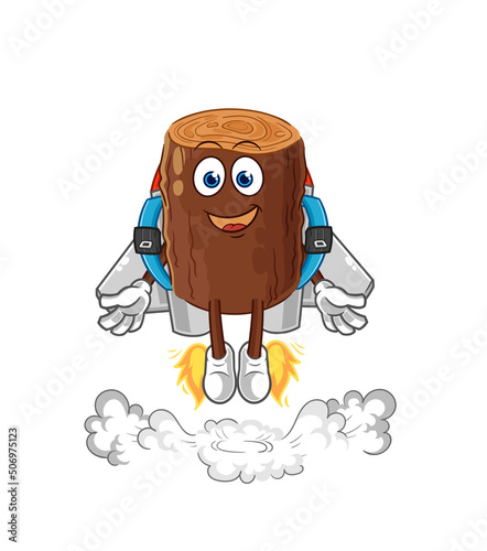 log with jetpack mascot. cartoon vector