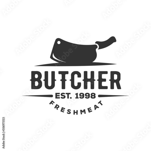 Vintage Retro Butcher shop label logo design template illustration