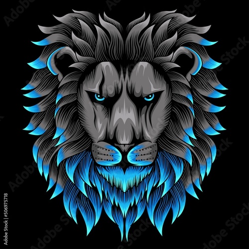 lion head illustration in neon color style