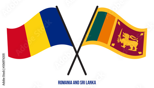 Romania and Sri Lanka Flags Crossed And Waving Flat Style. Official Proportion. Correct Colors.
