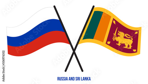 Russia and Sri Lanka Flags Crossed And Waving Flat Style. Official Proportion. Correct Colors.