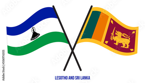 Lesotho and Sri Lanka Flags Crossed And Waving Flat Style. Official Proportion. Correct Colors.