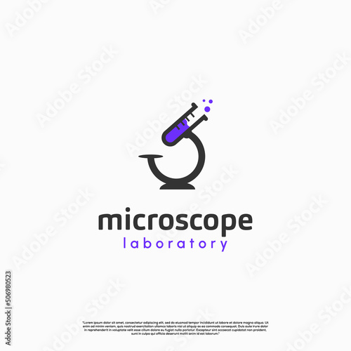 microscope with lab bottle logo design modern concept