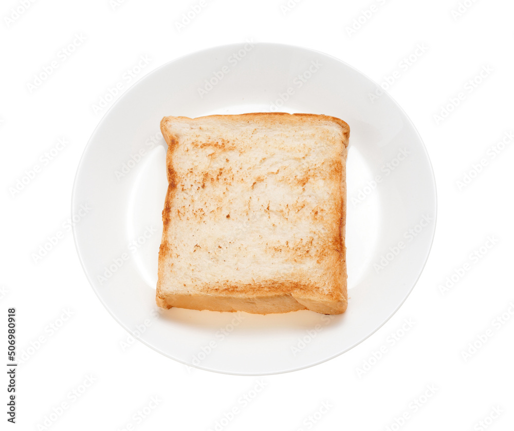 Slices toast bread in dish on white background Slices toast bread in dish on white background