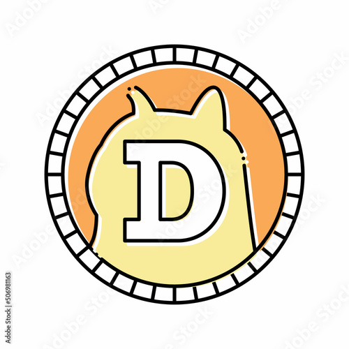 dogecoin cryptocurrency coin color icon vector illustration