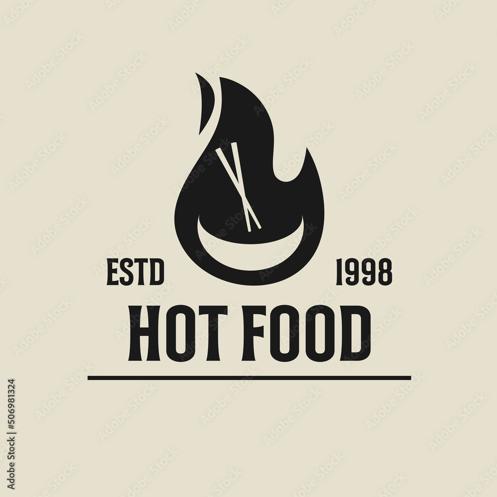 Wok asian food logo, Wok pan, plate, box, sticks, lettering, pepper