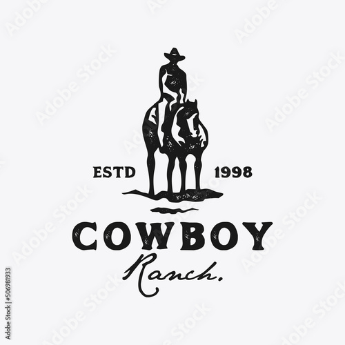 Cowboy Riding Horse Silhouette logo design illustration