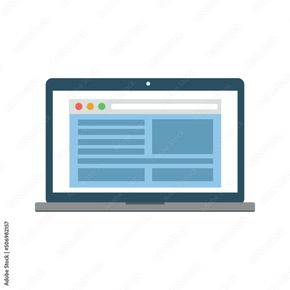 Laptop with delineated website interface on white background for web design Laptop with delineated website interface on white background for web design