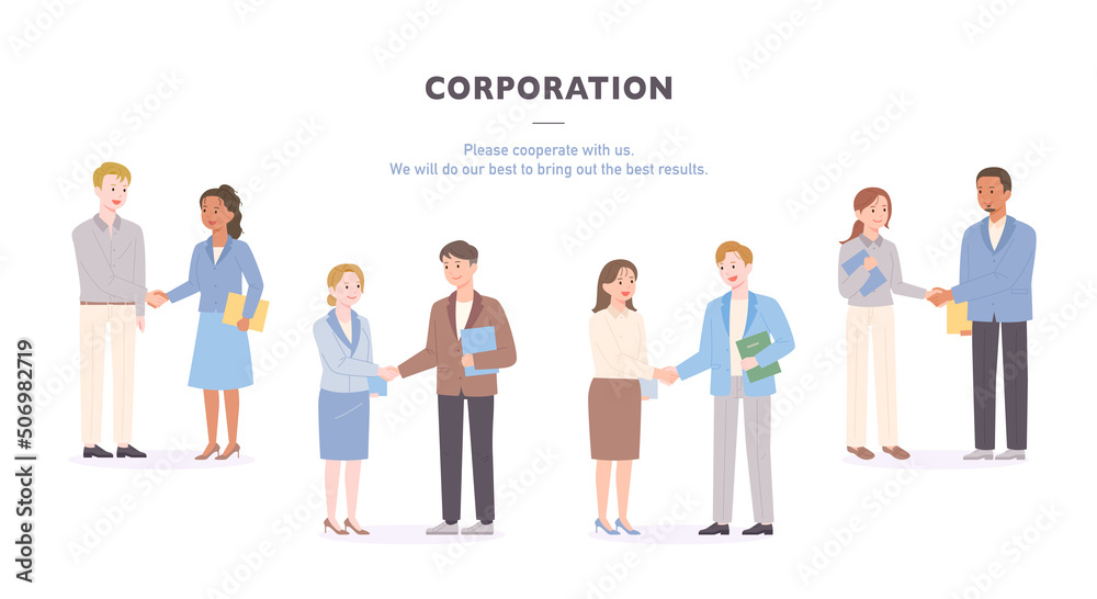 Business partners are shaking hands during a meeting. flat design style vector illustration.