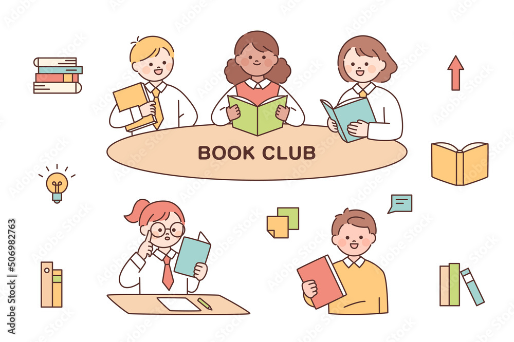 Students in school uniforms are sitting at their desks, reading and studying. flat design style vector illustration. Students in school uniforms are sitting at their desks, reading and studying. flat design style vector illustration.