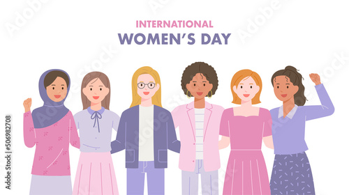 women's Day. Various women gather to support each other. flat design style vector illustration.