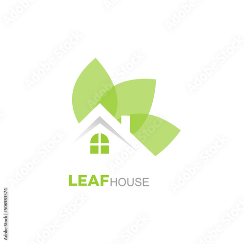 logo design leaf house vector template illustration