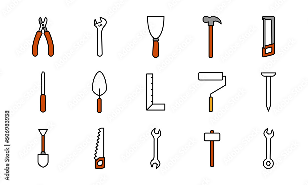 Collection of handyman tools. Designed in a simple icon style. 