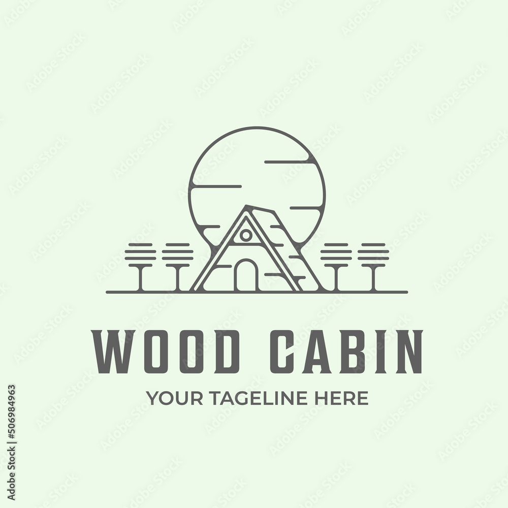 wood cabin logo icon line minimalist art design illustration