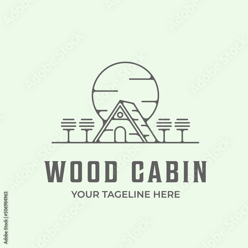 wood cabin logo icon line minimalist art design illustration