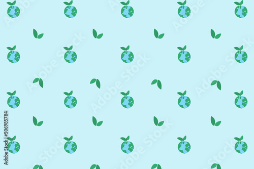 seamless pattern with earth and leaf on pastel green background. Protect the earth concept.