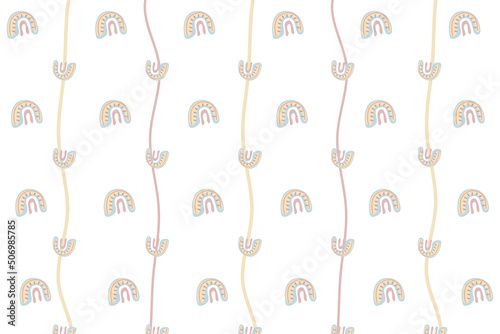 seamless pattern with rainbow boho on pastel background. boho and simple line art concept.