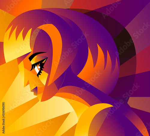 colorful cubist beautiful girl poster