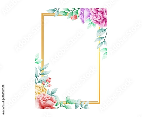 Watercolor rose frame background