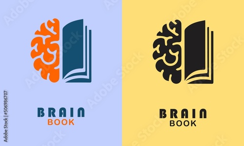vector book and brain logo icon