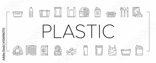 Plastic Accessories And Utensil Icons Set Vector