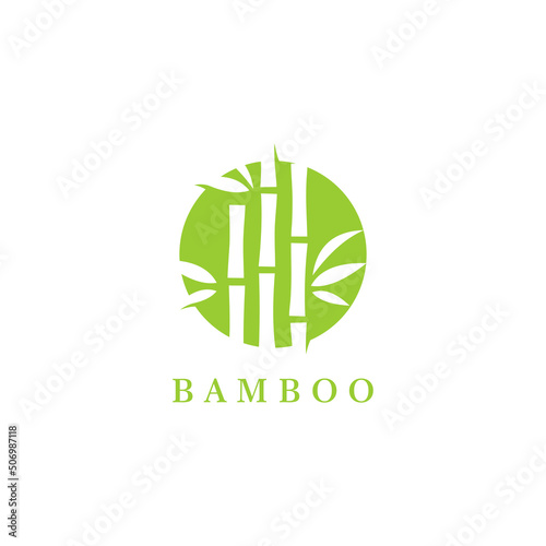 Vector logo, label or emblem with watercolor hand drawn green bamboo plant. Concept for spa and beauty salon, asian massage, cosmetic package, furniture material