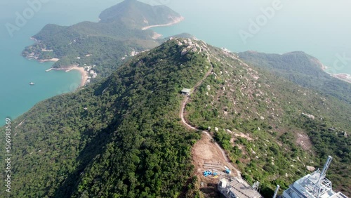 beautiful aerial view fly across the hill and mountains in Near Sok Kwu Wan, Lamma Island, Hong Kong photo