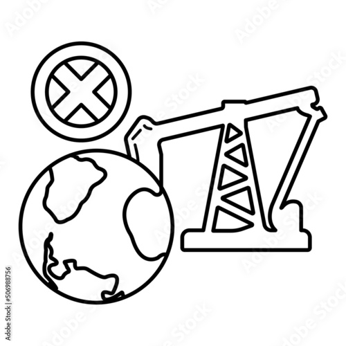 Stop use barrel oil industry, world oil pollution by petroleum concept icon, green eco earth simple flat vector illustration, isolated on white.