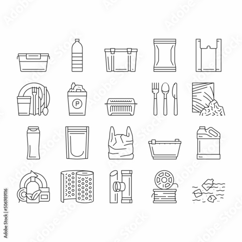 Plastic Accessories And Utensil Icons Set Vector