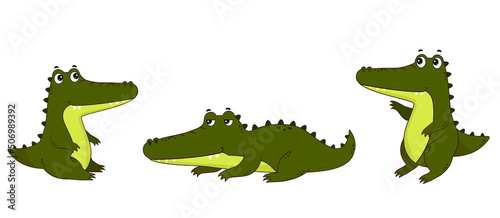 Set of cartoon cute crocodiles.Crocodile icons on white background.Vector illustration for design and print