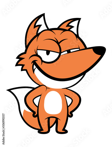 Cartoon illustration of Fox standing and smiles, best for sticker, mascot, logo, t-shirt design, and decoration with animal themes for kids
