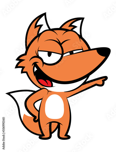 Cartoon illustration of Fox pointing and laugh, best for sticker, mascot, logo, t-shirt design, and decoration with animal themes for kids