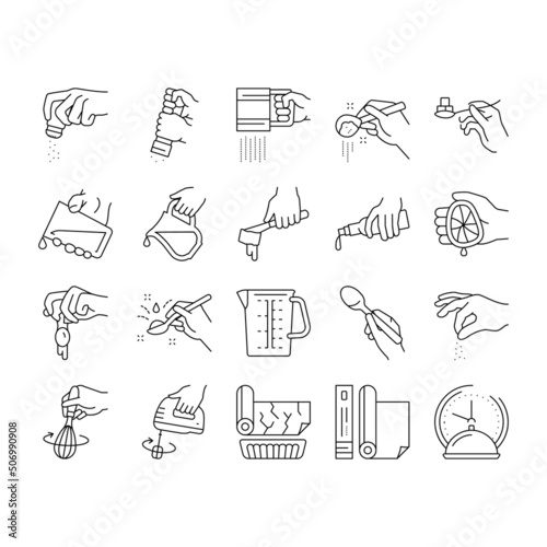 Cook Instruction For Prepare Meal Icons Set Vector