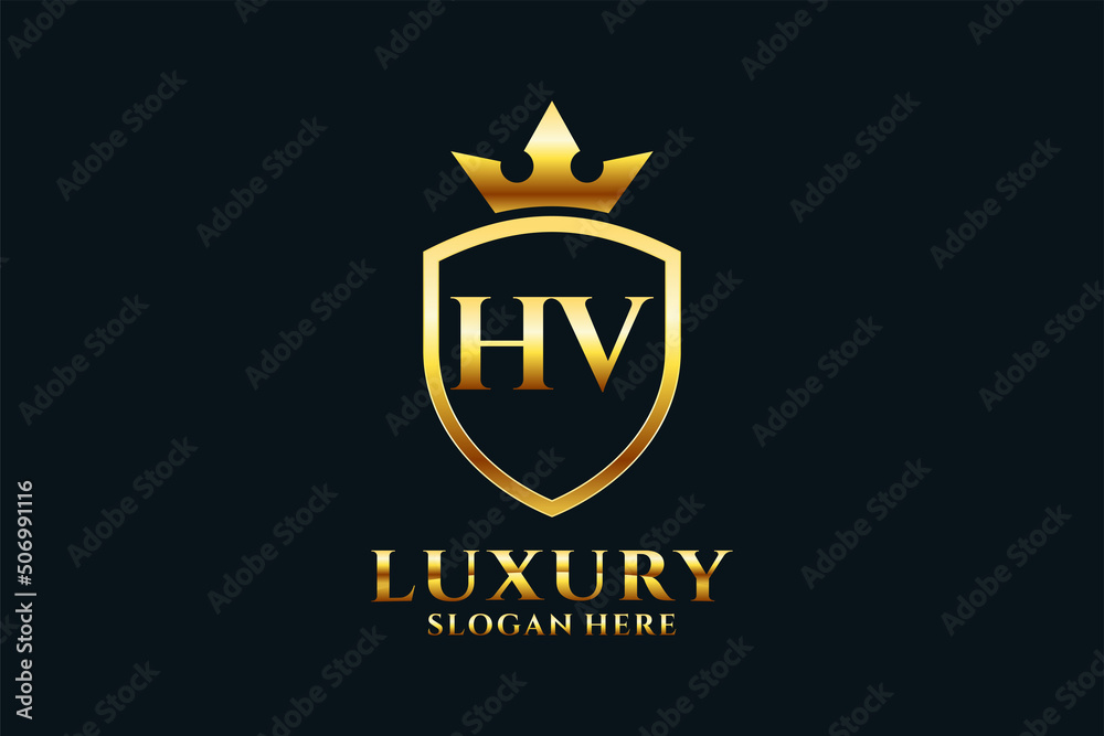initial HV elegant luxury monogram logo or badge template with scrolls ...