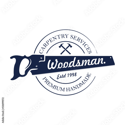 Carpenter design elements in vintage style for logos, labels, badges, t-shirts. Retro carpentry vector illustration