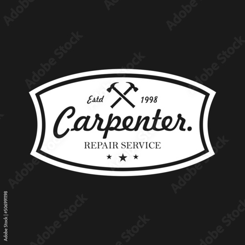 Carpenter design elements in vintage style for logos, labels, emblems, badges, t-shirts. Retro carpentry vector illustration.