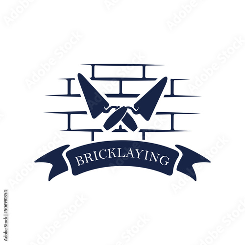 logo vintage construction and bricklaying labels. Posters, stamps, banners and design elements. Vector illustration