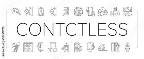 Contactless System Technology Icons Set Vector