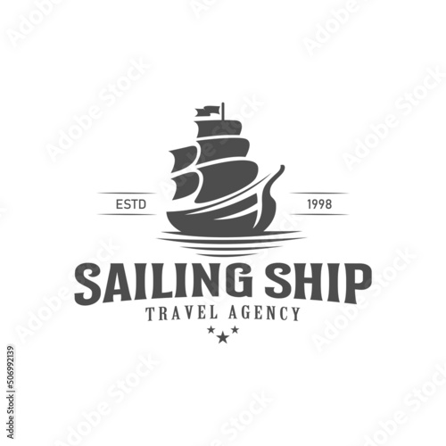 Slika na platnu Sailing ship vintage illustration on logo badge