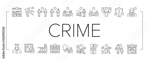 Crime Bandit Illegal Actions Icons Set Vector