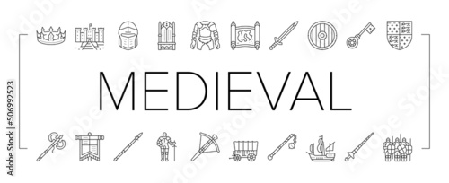 Medieval Warrior Weapon And Armor Icons Set Vector