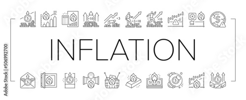 Inflation Financial World Problem Icons Set Vector