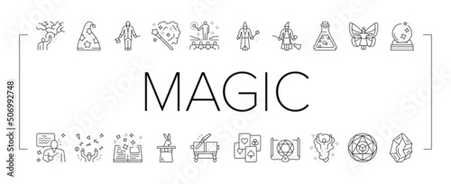 Magic Performing And Accessories Icons Set Vector