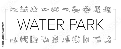 Water Park Attraction And Pool Icons Set Vector
