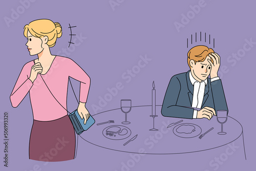 Angry woman leave lover in restaurant 