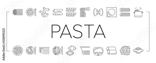 Pasta Delicious Food Meal Cooking Icons Set Vector