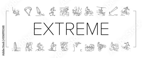 Extreme Sport Sportsman Activity Icons Set Vector