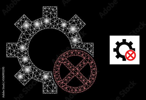Glowing mesh reject options glare icon with lightspots. Illuminated vector constellation based on reject options icon. Sparkle carcass polygonal reject options on a black background.
