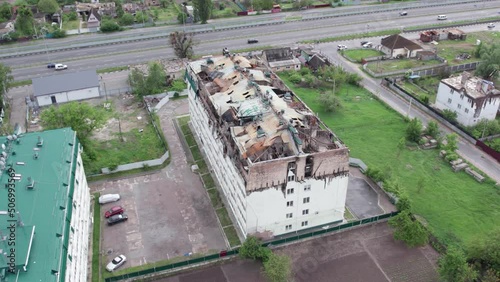 A building bombed during the war in Stoyanka, Bucha district, Ukraine photo